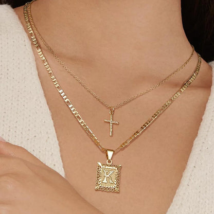 2er-Set 14k Halsketten mit Initiale und Kreuz