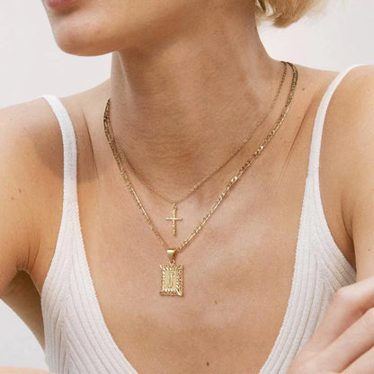 2er-Set 14k Halsketten mit Initiale und Kreuz