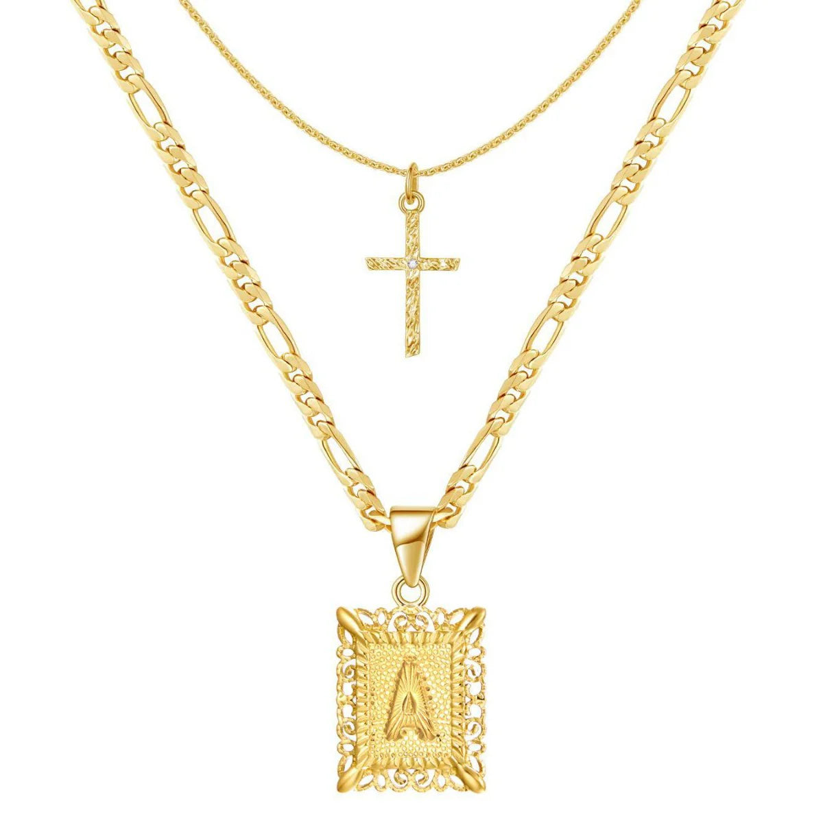 2er-Set 14k Halsketten mit Initiale und Kreuz