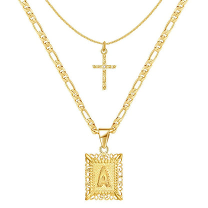 2er-Set 14k Halsketten mit Initiale und Kreuz